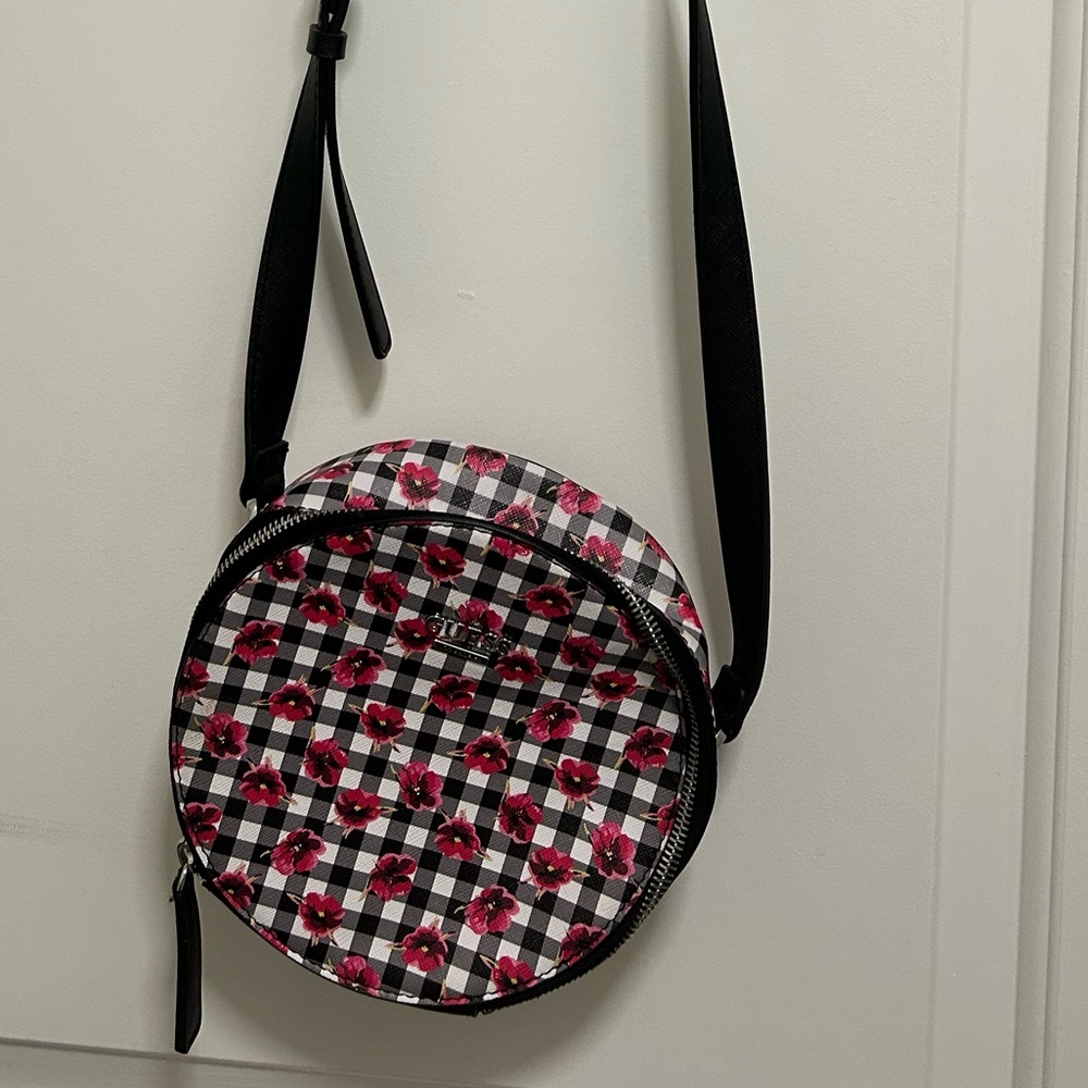 Guess Black and White Floral Crossbody Bag